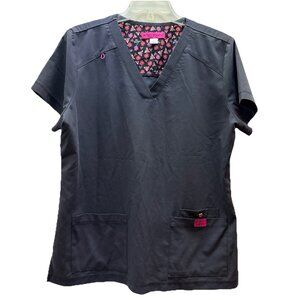 Betsey Johnson Women's Large Solid Gray Short Sleeve Scrub Top with Pockets READ